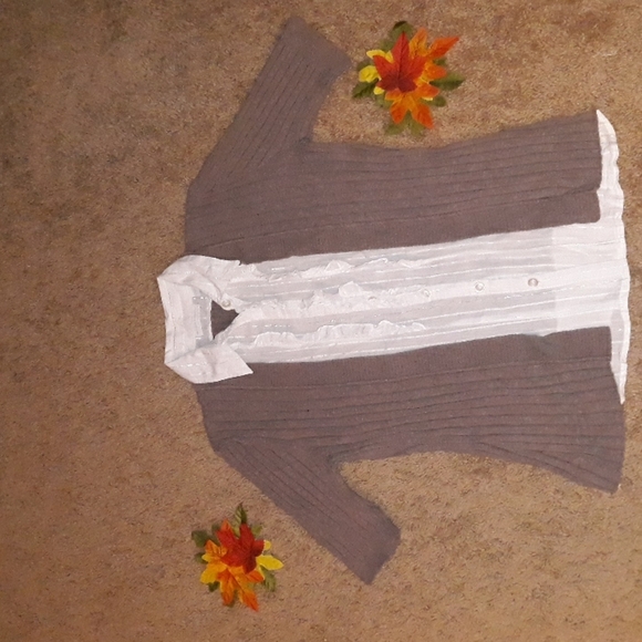 NY & Company (Size S) Tan & White Ribbed Combo Sweater Top - Picture 1 of 7